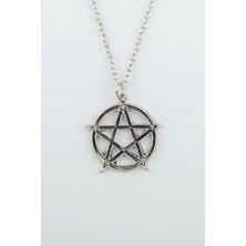 Pentagram Yıldızı Gümüş Kaplama Düz Zincir Kolye
