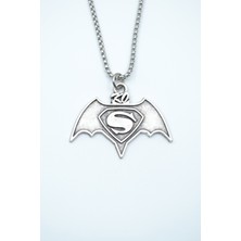 Batman Süperman Gümüş Kaplama Örme Zincir Kolye