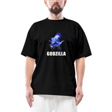 Godzilla In City Oversize Siyah Tişört