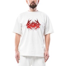 Bloodbath Logo Red Oversize Beyaz Tişört