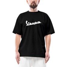 Vespa Logo 3 Oversize Siyah Tişört