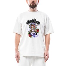 Guns N Roses Skull And Gun Oversize Beyaz Tişört