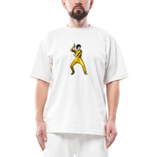 Bruce Lee Face For Fight Oversize Beyaz Tişört
