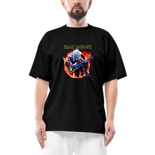 Iron Maiden Fire Oversize Siyah Tişört