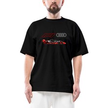 F1 Audi Logo Car Oversize Siyah Tişört