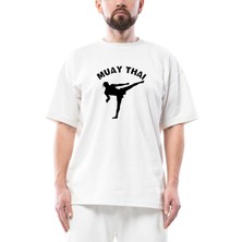 Karate Muay Thai Silhouette Oversize Beyaz Tişört