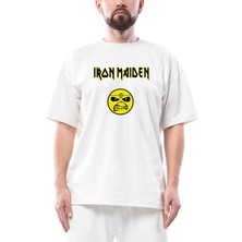 Iron Maiden Face Oversize Beyaz Tişört