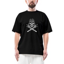 Kovboy Rock N Roll Skull Oversize Siyah Tişört