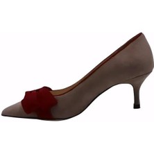 Poletto Hakiki Deri Capucıno-Kırmızı Ayakkabı Stiletto 9841 83