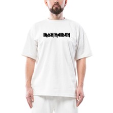 Iron Maiden Black Text Oversize Beyaz Tişört