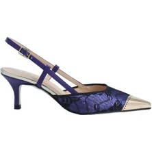 Poletto Hakiki Deri /tekstil Mor-Altın Ayakkabı Stiletto 9841 59