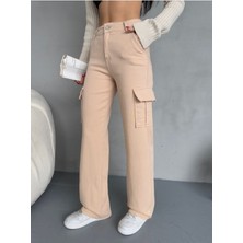 Alanora Kadın Kargo Cepli Yüksek Bel Wide Leg jeans