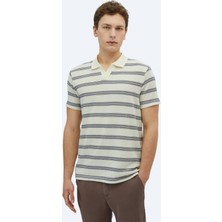Lacivert Çizgili Polo Yaka Pamuk Karışımlı T-Shirt