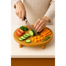 Ciho Bambu Ayaklı Yuvarlak Kesme Doğrama Tahtası Sunumluk