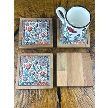 Gül Bahçesi Motifli Ahşap Bardak Altlığı Takımı