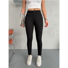 Alanora Kadın Siyah Yüksel Bel Bilek Boy Dar Paça Skinny Esnek Likralı Pantalon