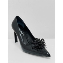 Lescarpe 5520 Siyah Lüks Siyah Boncuklu Aksesuar Kadın Topuklu Ayakkabı