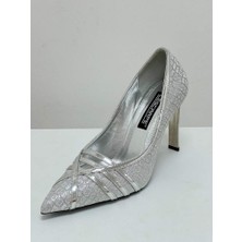 Lescarpe 5171 Gümüş Kroko Topuklu Kadın Ayakkabı