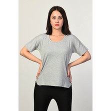 Zegy Bisiklet Yaka Kadın Tişört  - Gri Gri - 38