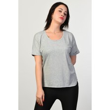 Zegy Bisiklet Yaka Kadın Tişört  - Gri Gri - 34