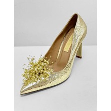 Lescarpe 5520 Altın Lüks Altın Boncuklu Aksesuar Kadın Topuklu Ayakkabı