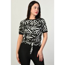 Zegy Desenli Kadın Tişört  - Siyah Siyah - 40