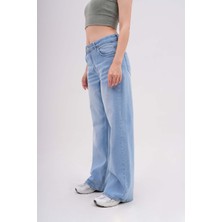 Kadın Vintage Efektli Straight Fit Baggy Jean
