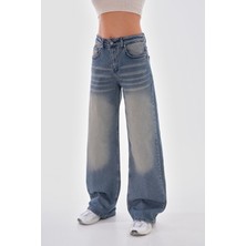 Kadın Vintage Efektli Straight Fit Baggy Jean