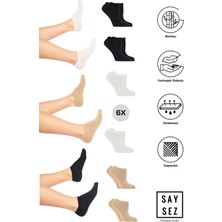 Bambu Kadın Sneaker Renkli Çorap Dikişsiz Görünmez Bilekte Spor Çorap Premium 6'lı Paket