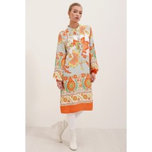 Alinn Butikk 5903 Desenli Viskon Elbise - Turuncu