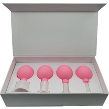 Naturachi Silikon Vakumlu Yeşim Taş Jade Yüz Masaj Kupası 4’lü Set Pembe