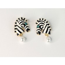 Vintage Zebra Çizgili Inci Damla Küpe