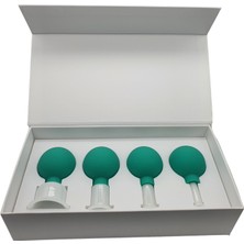 Naturachi Silikon Vakumlu Yeşim Taş Jade Yüz Masaj Kupası 4’lü Set Yeşil