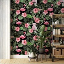 Kendinden Yapışkanlı Flamingo ve Papağan Desenli Duvar Kağıdı, Kolay Uygulama Duvar Kağıdı