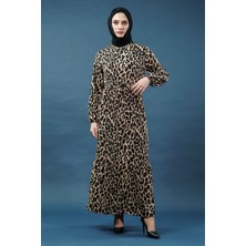 MecModest Yeni Sezon Kuşaklı Leopar Desenli Elbise