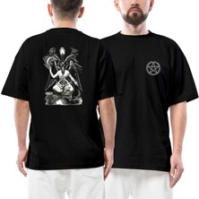 Baphomet Cliphas Levi Del Ön Arka Baskılı Siyah Oversize Tişört