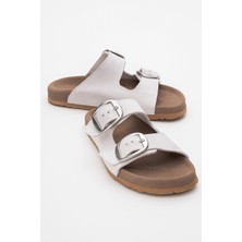 Luvi Ovesta Beyaz Süet  Deri Çift Bantlı Kadın Terlik