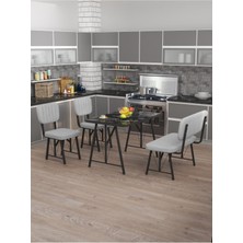 Hayat 70 x 110 Bendir Mutfak Masası, Mutfak Masası Takımı, Yemek Masası, 2 Sandalye 1 Bench - Açık Gri