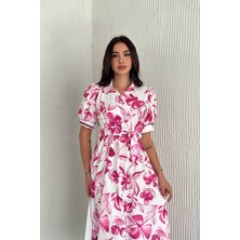 Neşeli Butik Kadın Gömlek Yaka Desenli Elbise NBK4129
