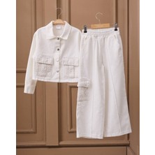 Kız Pul Detaylı Ceket Tshirt Pantolon Takım