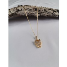 Luna Jewelry Kadın Gold Renk Zirkon Taşlı Tiger 316 L Çelik Kolye