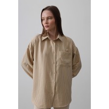 Ag Shoppings Çizgili Tek Cep Gömlek - Taş