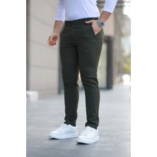 Erkek Koyu Haki Slim Fit Kaliteli Esnek Likralı Bilek Boy Kumaş Pantolon