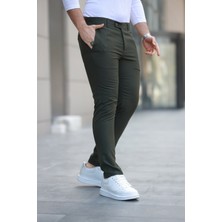Erkek Koyu Haki Slim Fit Kaliteli Esnek Likralı Bilek Boy Kumaş Pantolon