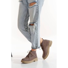 Kadın Hakiki Süet Deri Bağcıklı Kısa Bot 5089