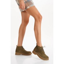 Kadın Hakiki Süet Deri Bağcıklı Kısa Bot 5089