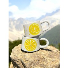 BB Design El Yapımı Limon Desenli 2'li Seramik Kupa