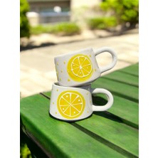 BB Design El Yapımı Limon Desenli 2'li Seramik Kupa