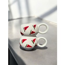 BB Design El Yapımı Karpuz Dilimi Desenli 2'li Seramik Kupa