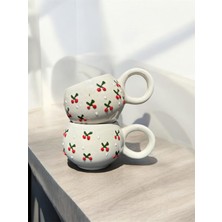 BB Design El Yapımı Kiraz Desenli 2'li Seramik Kupa